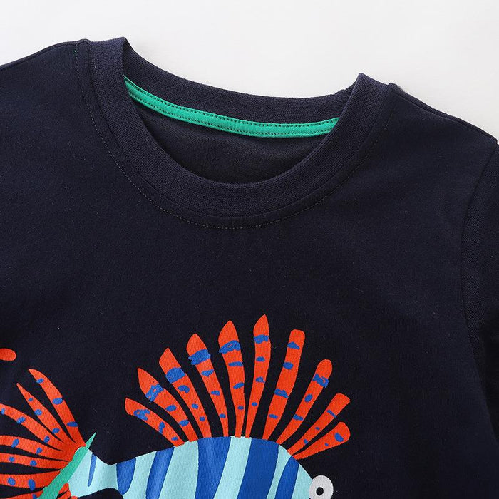 Knitted cotton boys' short sleeved T-shirt cartoon round neck bottomed shirt