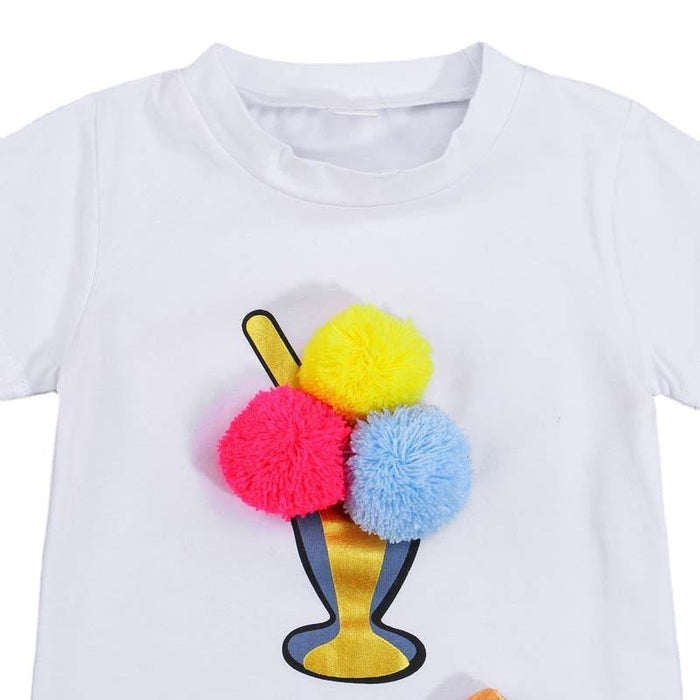 Ice cream short sleeve T-shirt rainbow shorts two piece set