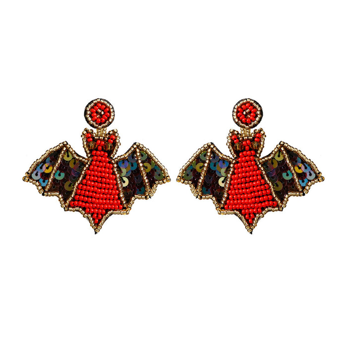 Handmade Halloween Bat Shape Earrings Punk Style Sequins Rice Beads Earrings