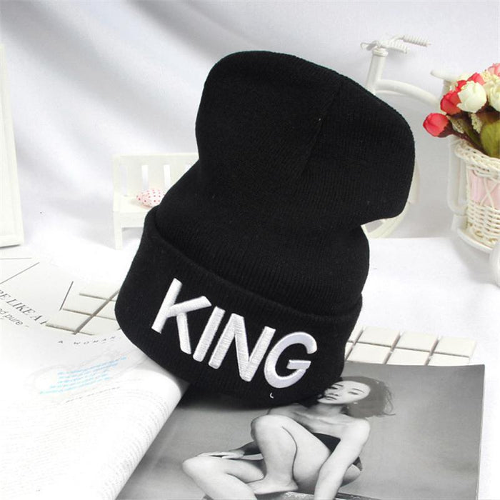 Beanies KING QUEEN Letter Embroidery Warm Hat