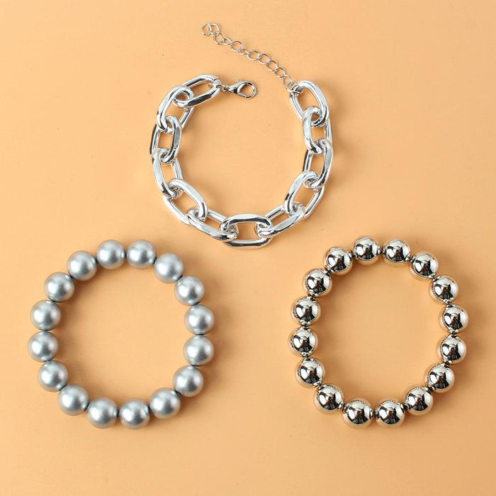 Fashion Hip Hop Exaggerated Round Bead Bracelet Women's Jewelry Set