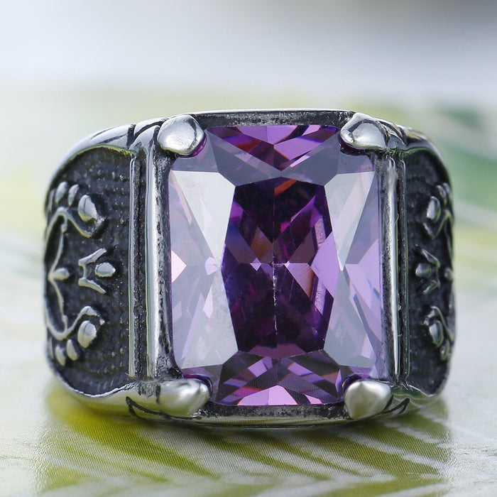 Fashon Jewelry Purple Zircon Anqutie Silver Color Rings