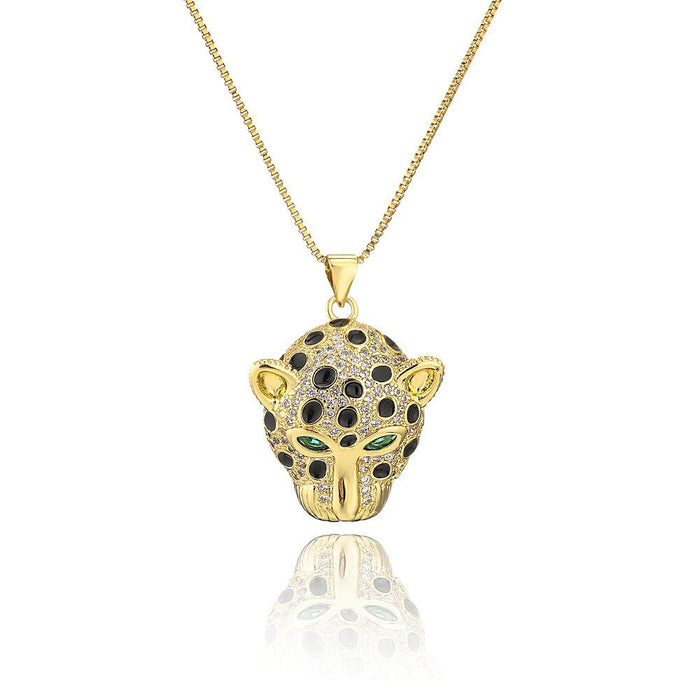 Zircon Leopard Head Pendant Personality Oil Drop Gold Color Necklace