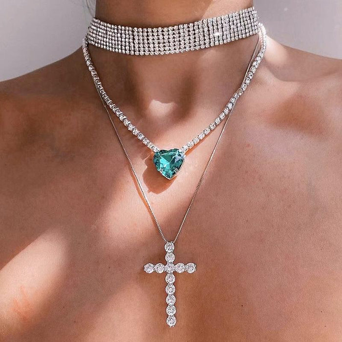 Simple Fashion Water Drop Love Cross Pendant Necklace