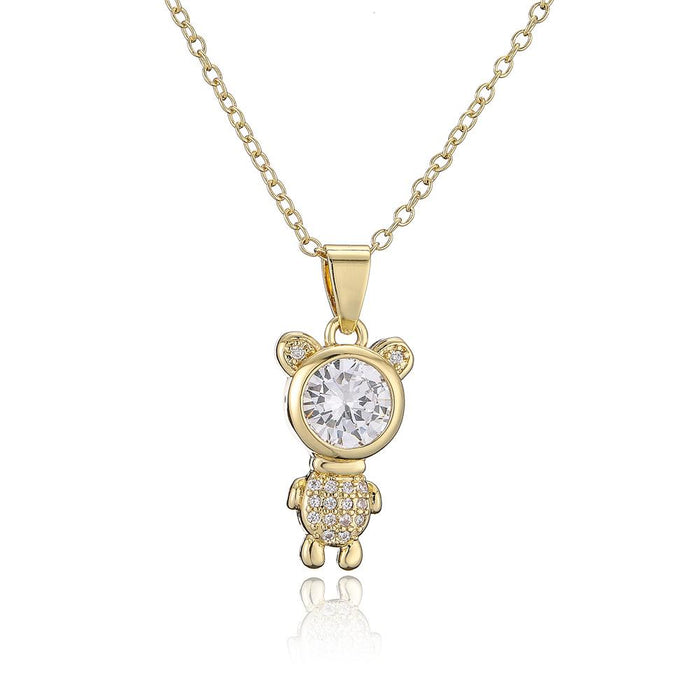 New Cute Animal Zircon Gold Color Bear Rabbit Pendant Necklace