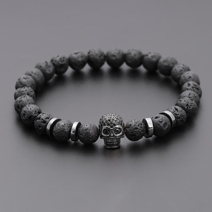 Handmade Black Eye Skull Lava Stone Bracelet