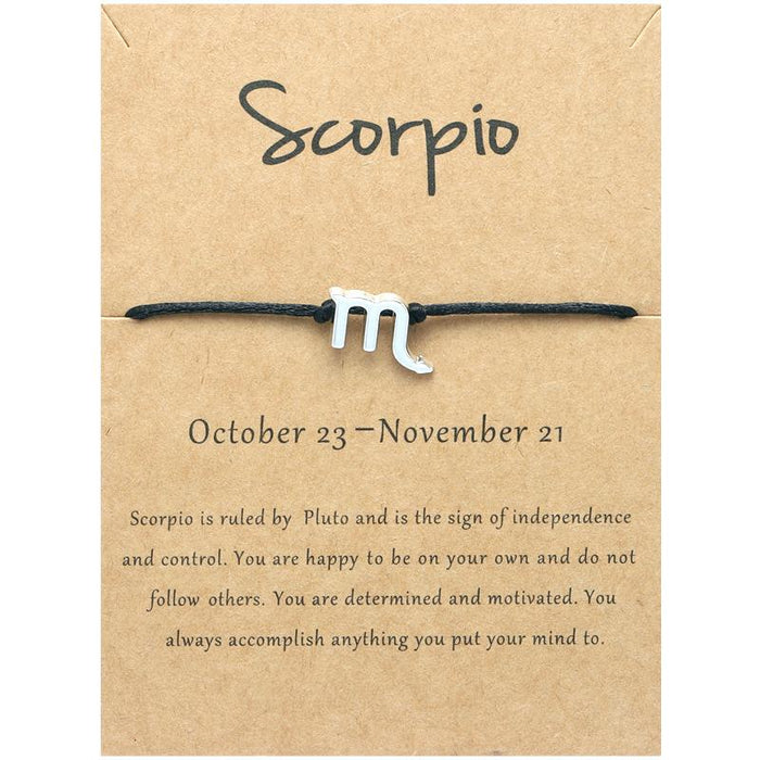 Twelve Constellations Bracelet Constellation Card Adjustable Black Rope Bracelet