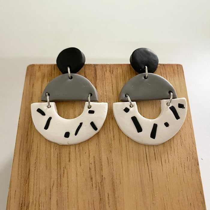 New Jewelry Art Geometry Handmade Clay Soft Pottery Earrings Female