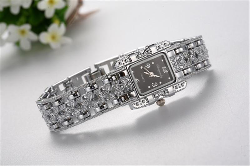 Women Watch Rectangle Dial Silver Stainless Steel Watches