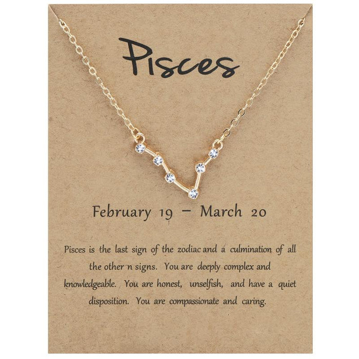 Twelve Constellations Diamond Inlaid Brown Card Clavicle Chain