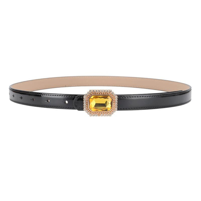 Various Fashionable Gem Inlaid Patent Leather Belts with Dress Decoration