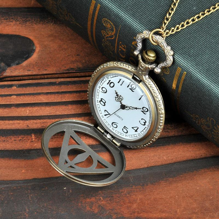 Vintage Hollowed Out Harry Potter Triangle Pocket Watch Ll3720