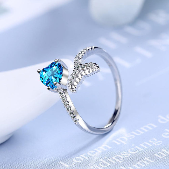 Fashion Heart Blue Fishtail Open Ring
