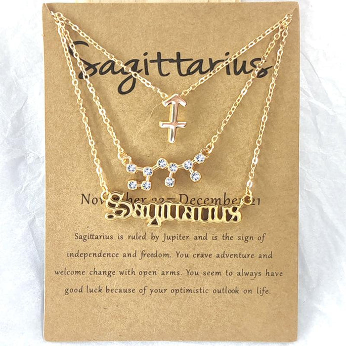 New 12 Constellation Necklace 3pcs/set with Rhinestone with Card