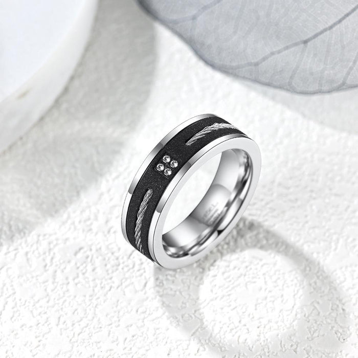 Men's Frosted Stainless Steel Wire Rope Ring