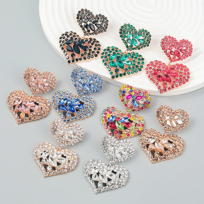 New Exaggerated Heart Earrings Vintage Stud Earrings for Women Inlaid Rhinestone