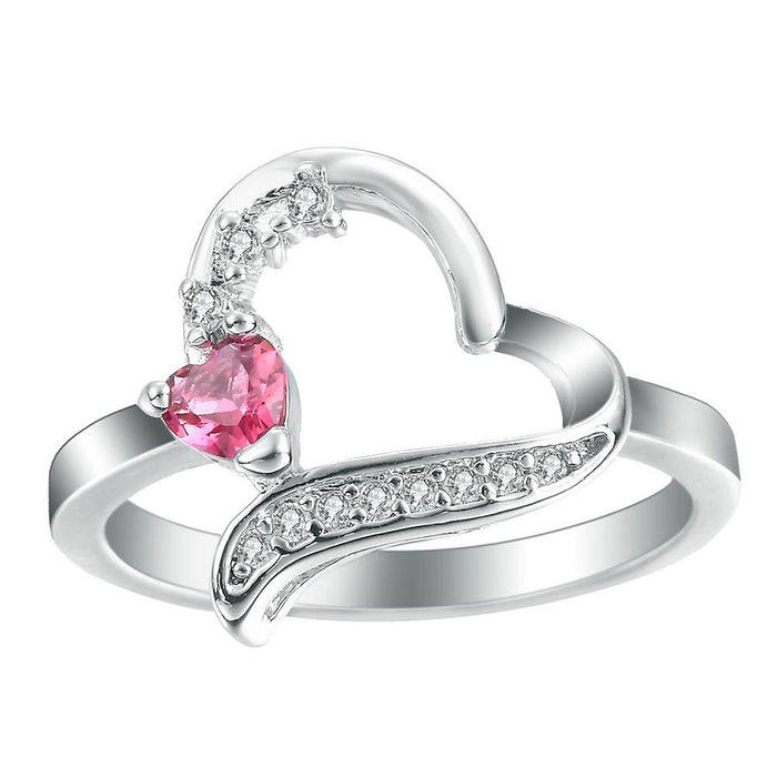 Luxury Gorgeous Women Jewelry Heart Shape Pink Rings