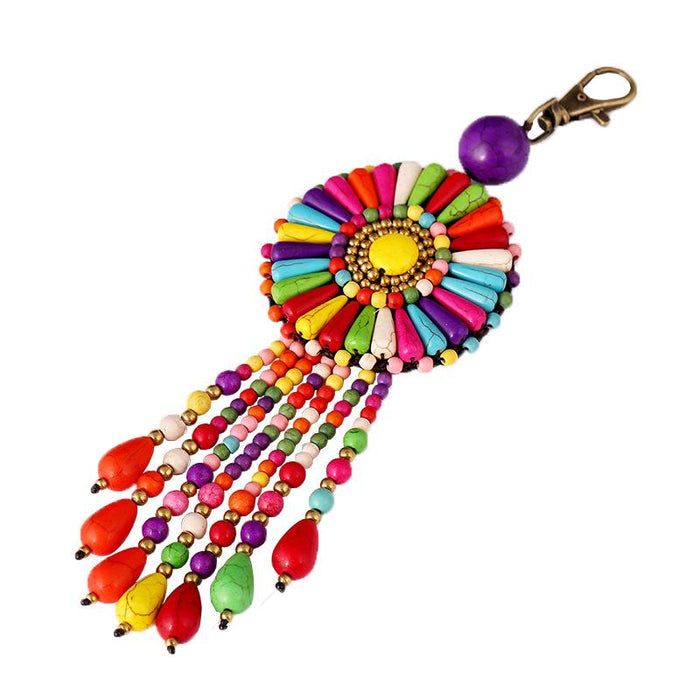 Creative New National Style Hand Woven Flower Keychains Bag Pendant