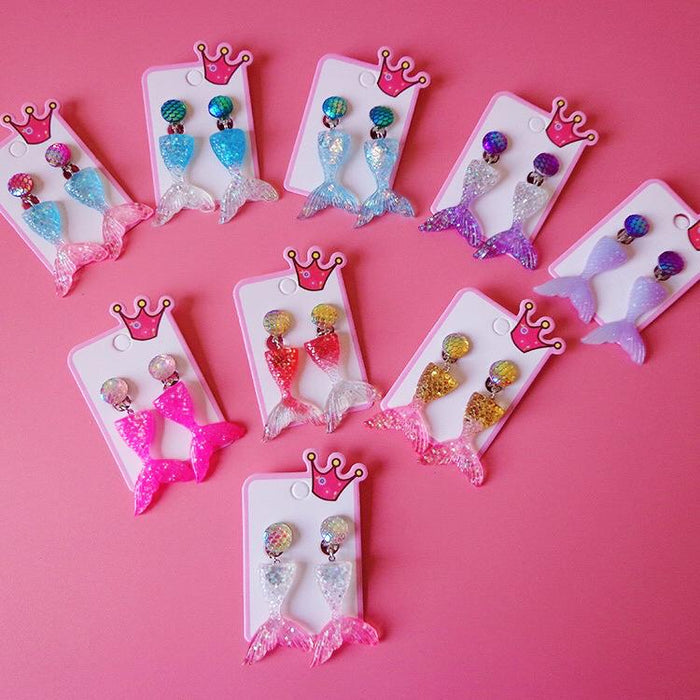 Ear clip ocean wind changing color lovely cartoon Mermaid Princess Earrings