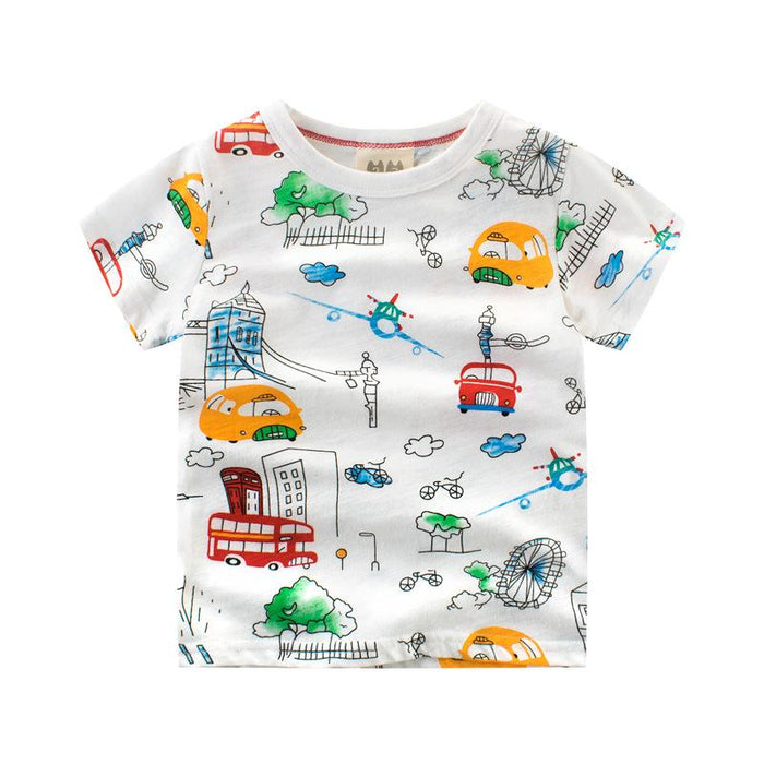 Boys' short sleeve Korean cotton children's T-shirt full printed car half sleeve