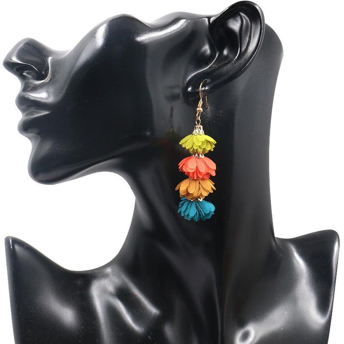 Women's Fashion Simple Fabric Flower Tassel Earrings
