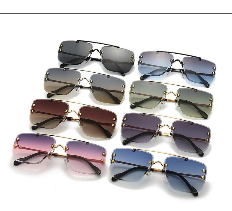 Men's and women's square metal double beam Sunglasses