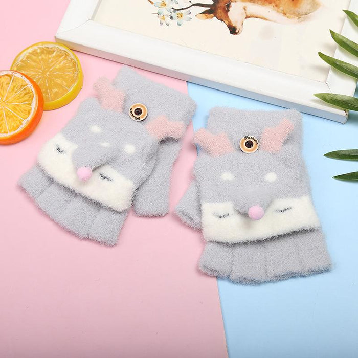 Children's gloves Half Finger Flip Plush Warm Gloves