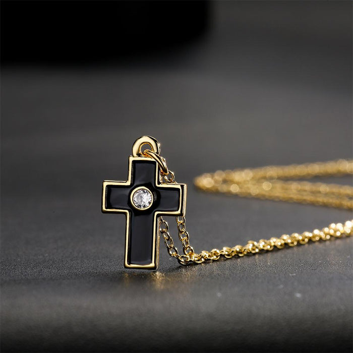 Personality Fashion Drip Oil Cross Pendant Gold Color Necklace