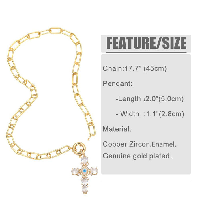 Personality Exaggerated Zircon Inlaid Cross Pendant Necklace