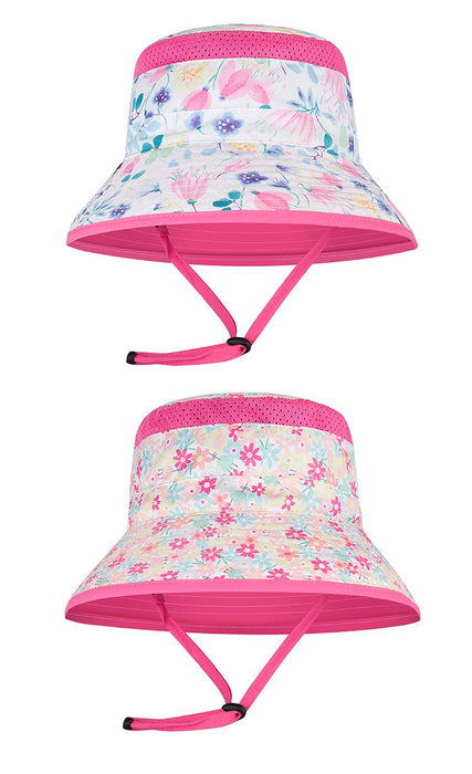 Summer Children Pink Floral UPF50 + Sunscreen Fisherman Hat