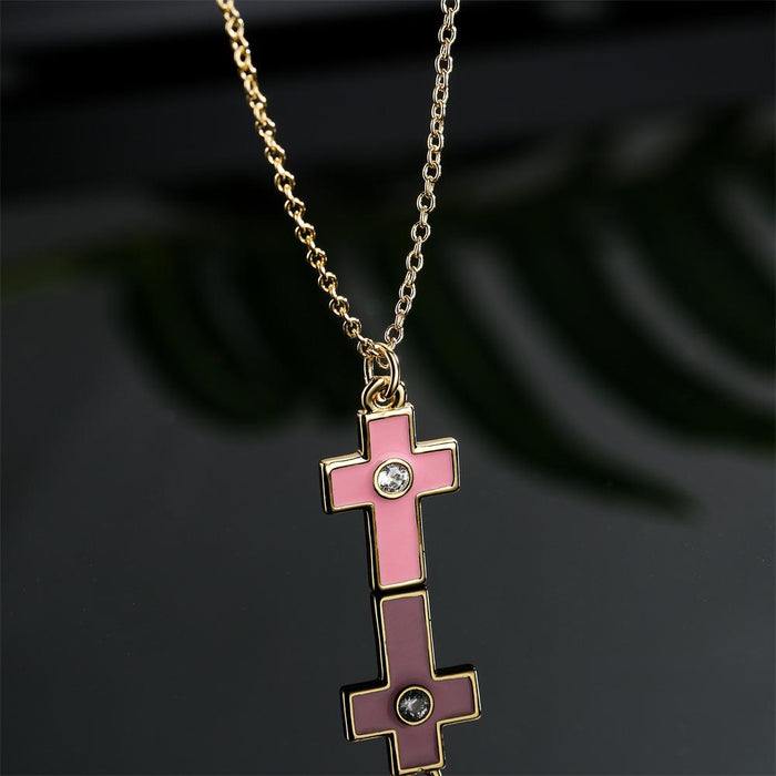 Personality Fashion Drip Oil Cross Pendant Gold Color Necklace