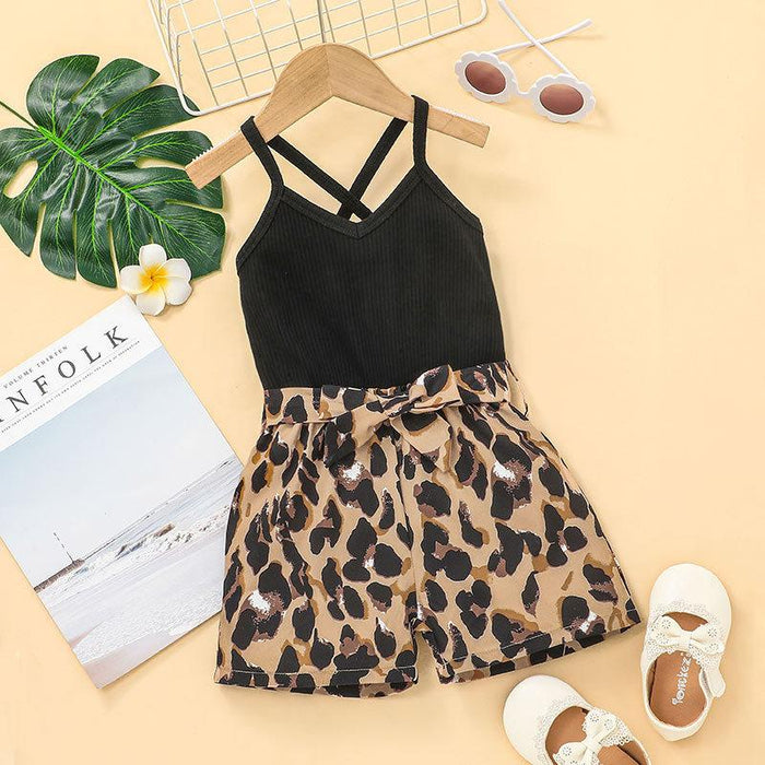 Girls' Suspender Leopard Print Jumpsuit