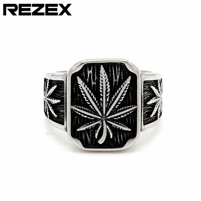 Cross Border Personality Retro Hemp Leaf Men's Titanium Steel Ring