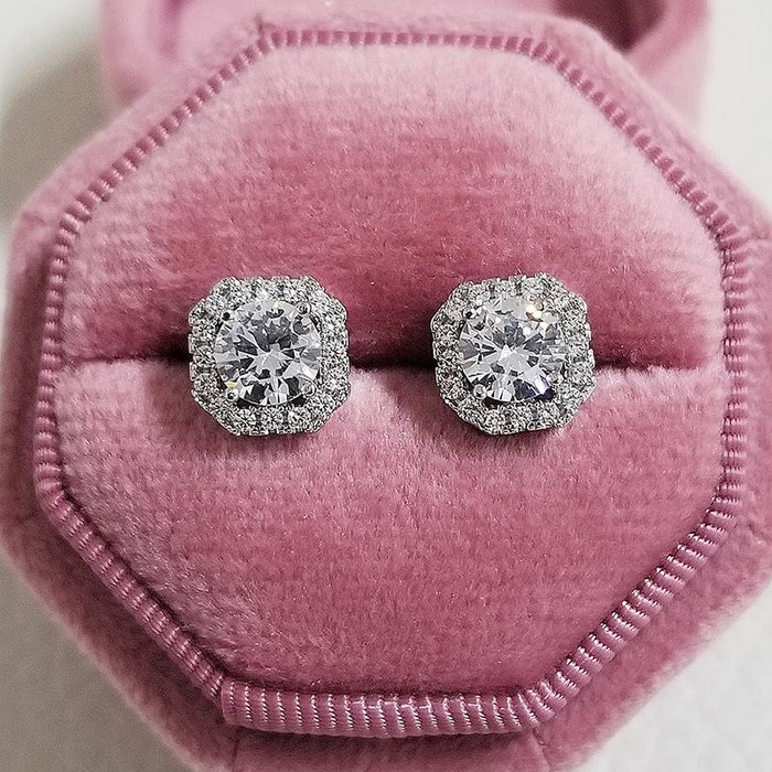 Silver Zircon Stud Pink Earings