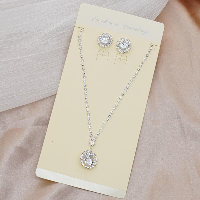 Zircon Rhinestone Necklace Earrings Jewelry Set