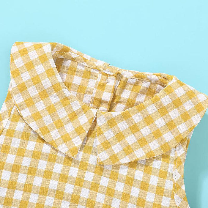 Girls Summer Sleeveless Plaid Jumpsuit