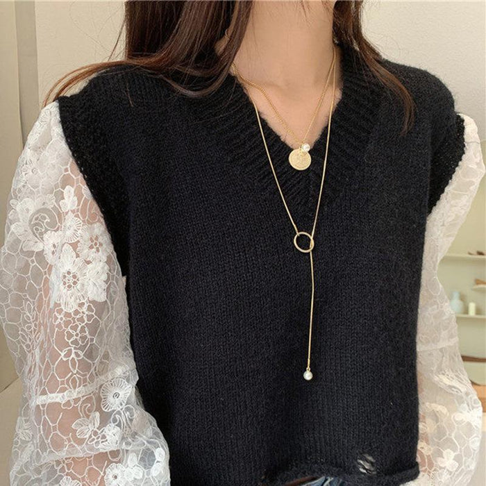 New Gold Color Necklace Double Layer Simple Women's Jewelry