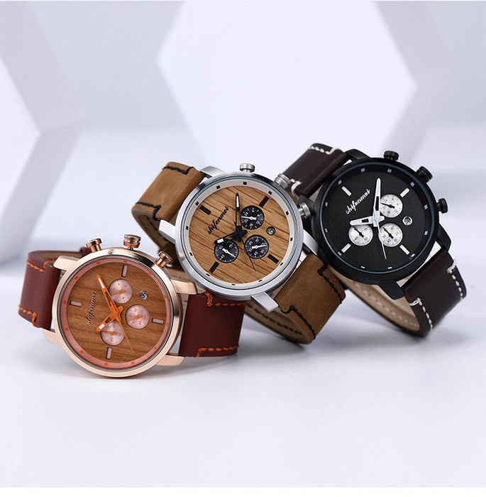 New Multifunctional Timing Fashion Sports Quartz Wood Watch Men
