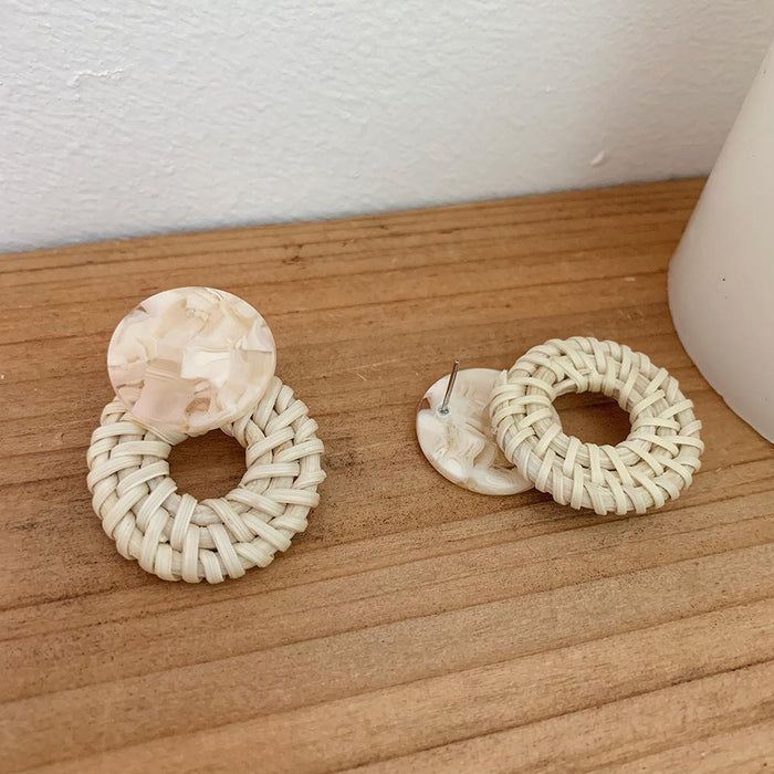 Rattan Geometric Circular Acrylic Woven Earrings Jewelry