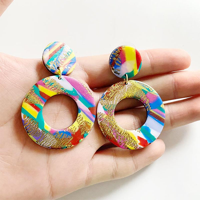 New Jewelry Art Geometry Handmade Clay Soft Pottery Earrings
