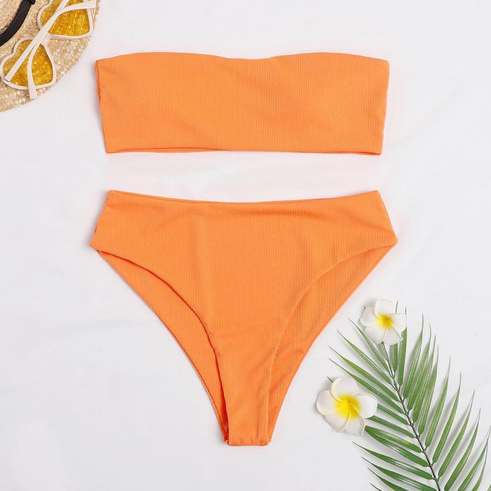 New Solid Color Bra Double Sided High Waist Split Bikini