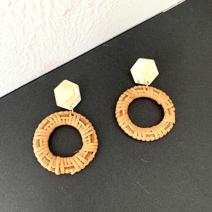Retro Exaggerated Acrylic Resin Geometric Circular Rattan Earrings Jewelry
