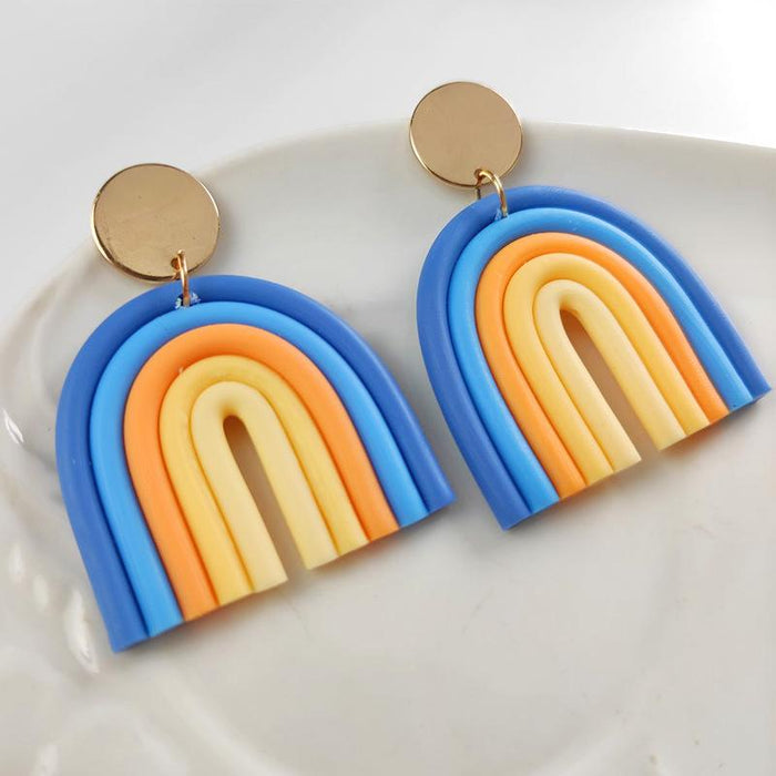Rainbow soft pottery Earrings geometric U-shaped clay Earrings temperament Fashion Earrings