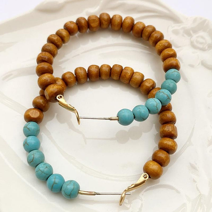 Retro Personality Wooden Ethnic Style Round Women's Earrings