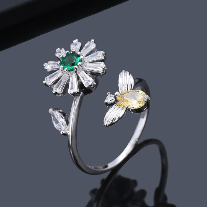 Fashion Women Zircon Flower Adjustable Ring