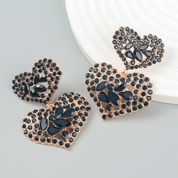 New Exaggerated Heart Earrings Vintage Stud Earrings for Women Inlaid Rhinestone