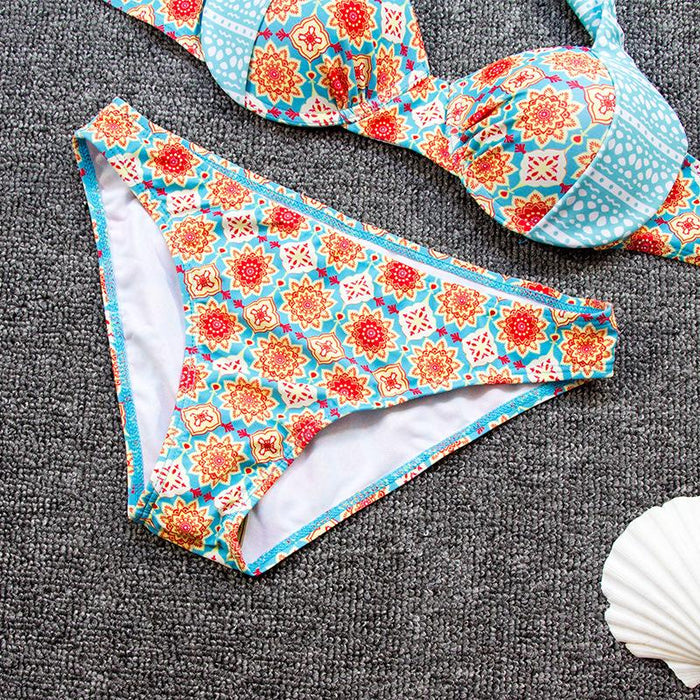 Sun's New Small Fresh Printed Split Bikini Swimsuit