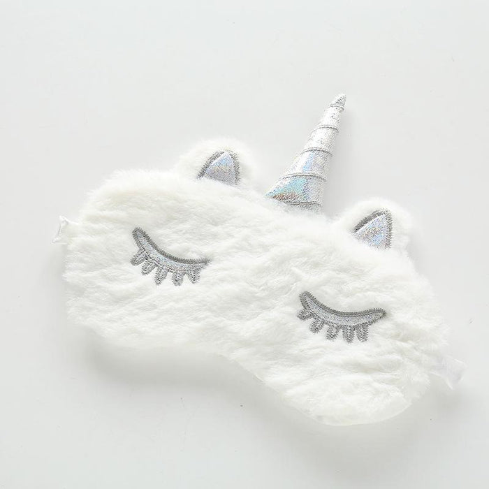 Cartoon Silver Horn Plush Unicorn Sleeping Shade Eye Mask