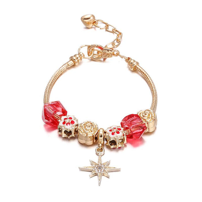 Women's kc gold lobster clasp flower beaded bracelet