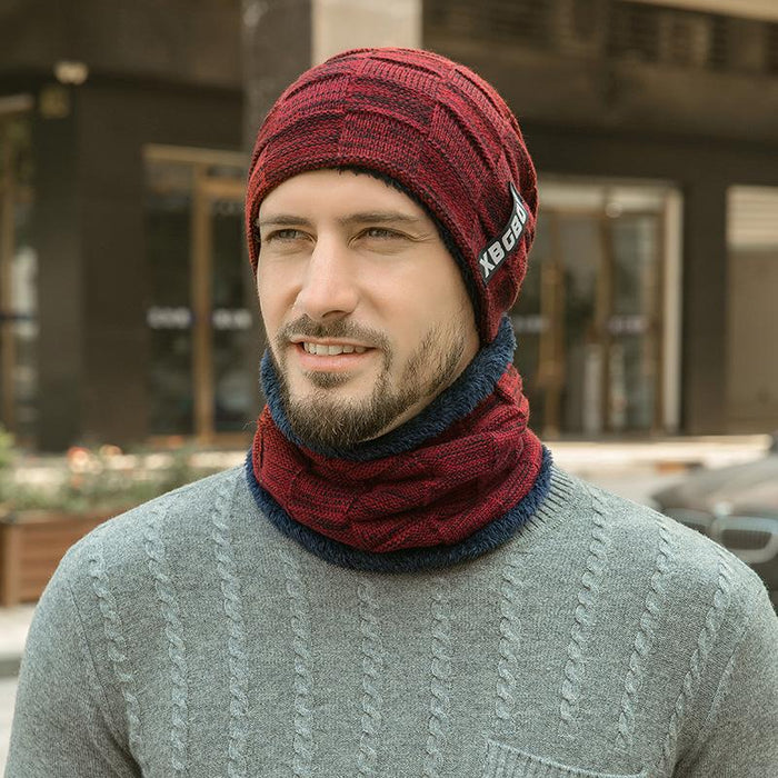 Men's Winter Knitted Pullover Wool Hat Scarf Set